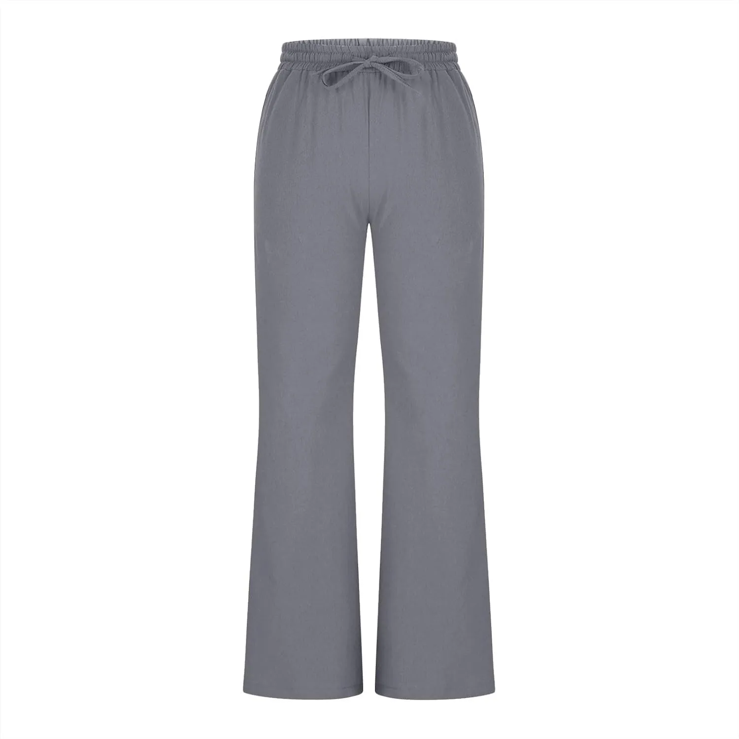 Womens Linen Pants Business Casual High Waist Drawstring Wide Leg Palazzo Pants Beach Vacation Trousers with Pockets