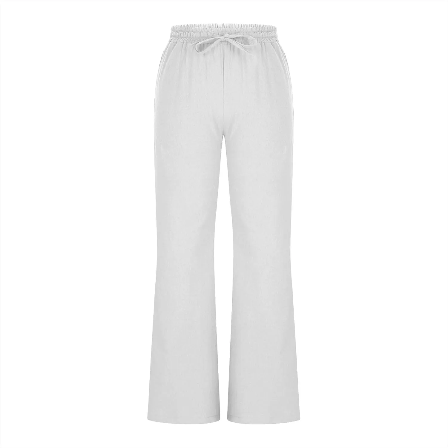 Womens Linen Pants Business Casual High Waist Drawstring Wide Leg Palazzo Pants Beach Vacation Trousers with Pockets