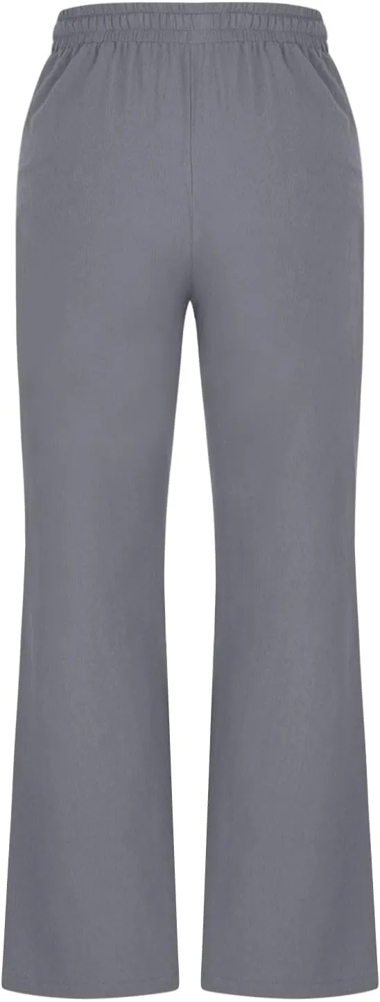 Womens Linen Pants Business Casual High Waist Drawstring Wide Leg Palazzo Pants Beach Vacation Trousers with Pockets