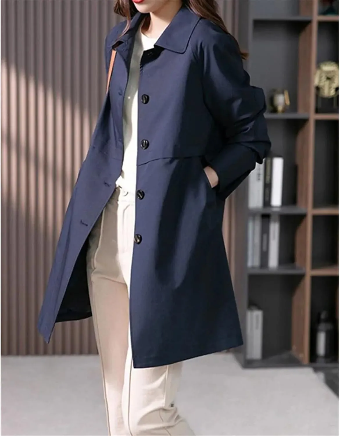 Women's Mid-Length Single-Breasted Trench Coat  Spring Jacket Casual Outerwear Work Office Coat With Lining