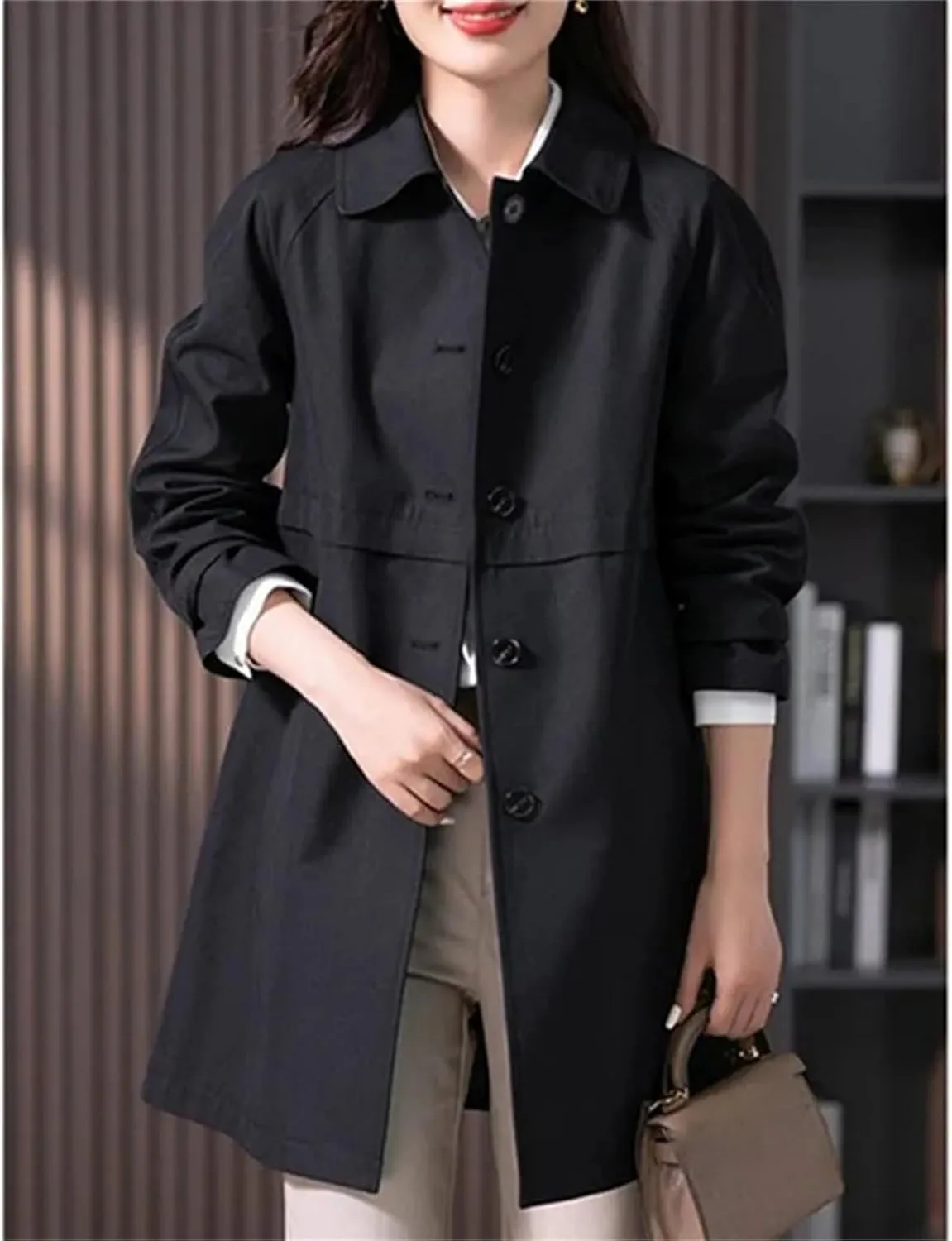Women's Mid-Length Single-Breasted Trench Coat  Spring Jacket Casual Outerwear Work Office Coat With Lining