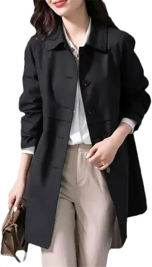 Women's Mid-Length Single-Breasted Trench Coat  Spring Jacket Casual Outerwear Work Office Coat With Lining