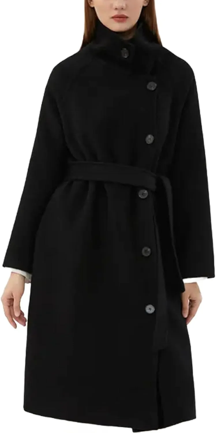 Womens Notched Lapel Collar Pea Coat Winter Wool Blend Over Coats Long Jackets trench coat