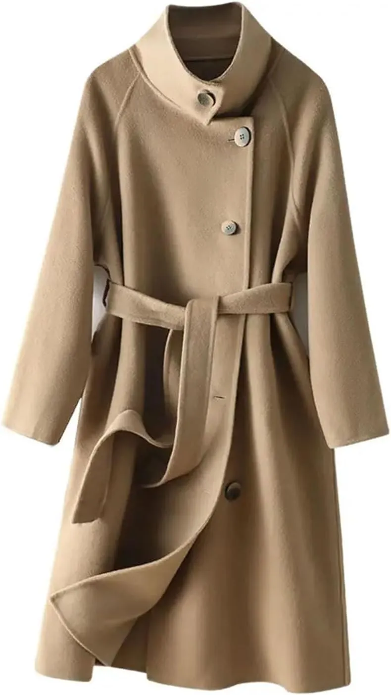 Womens Notched Lapel Collar Pea Coat Winter Wool Blend Over Coats Long Jackets trench coat