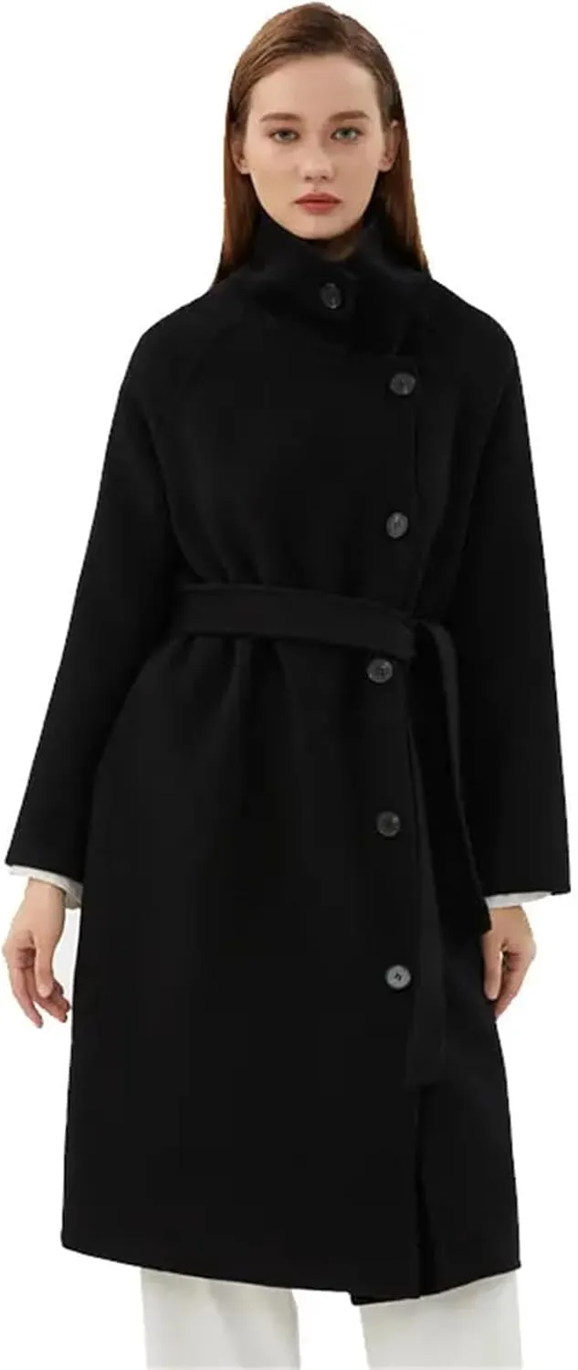 Womens Notched Lapel Collar Pea Coat Winter Wool Blend Over Coats Long Jackets trench coat