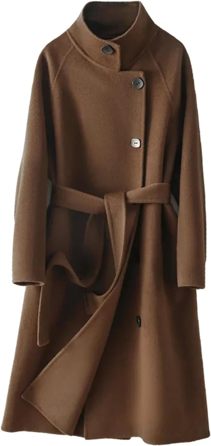 Womens Notched Lapel Collar Pea Coat Winter Wool Blend Over Coats Long Jackets trench coat