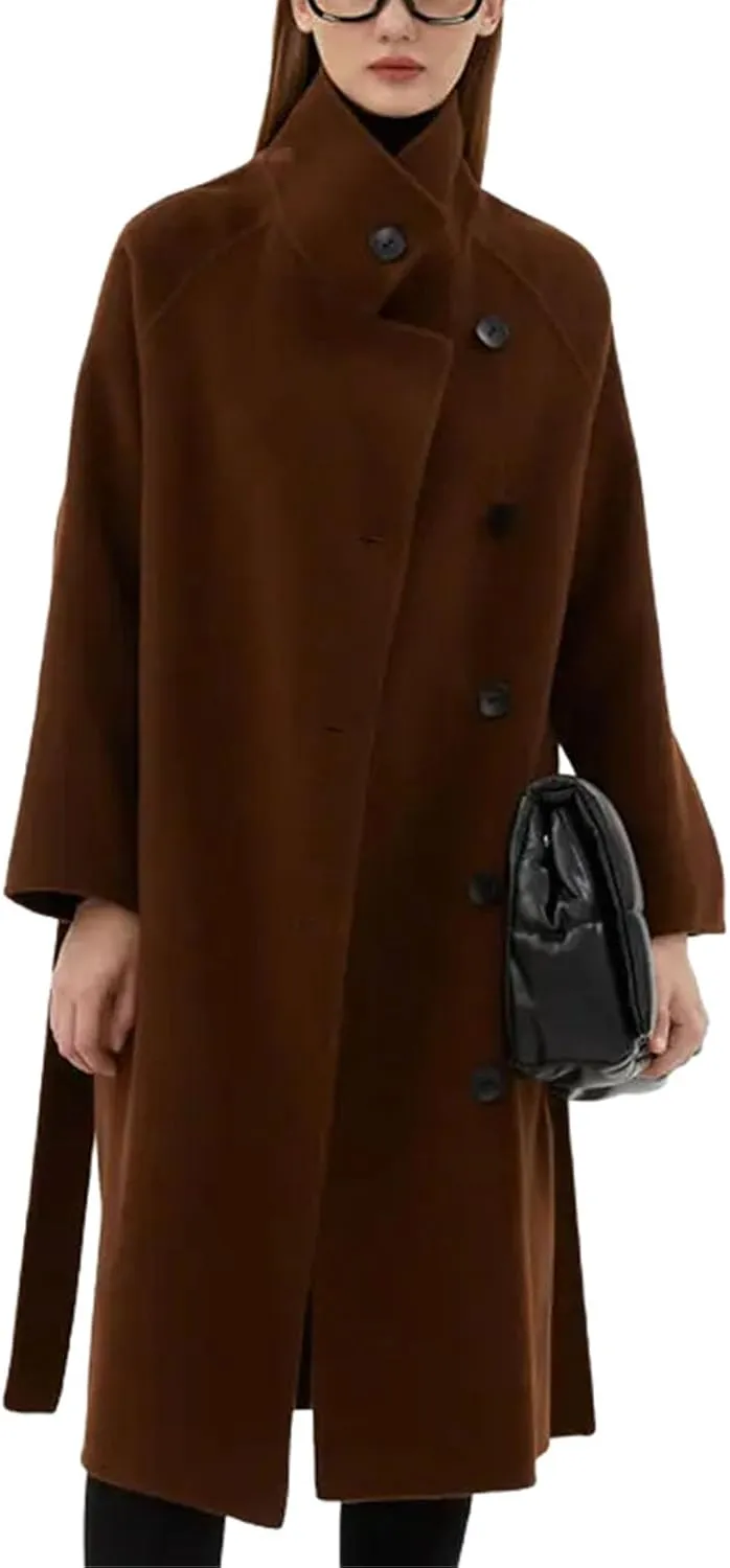 Womens Notched Lapel Collar Pea Coat Winter Wool Blend Over Coats Long Jackets trench coat