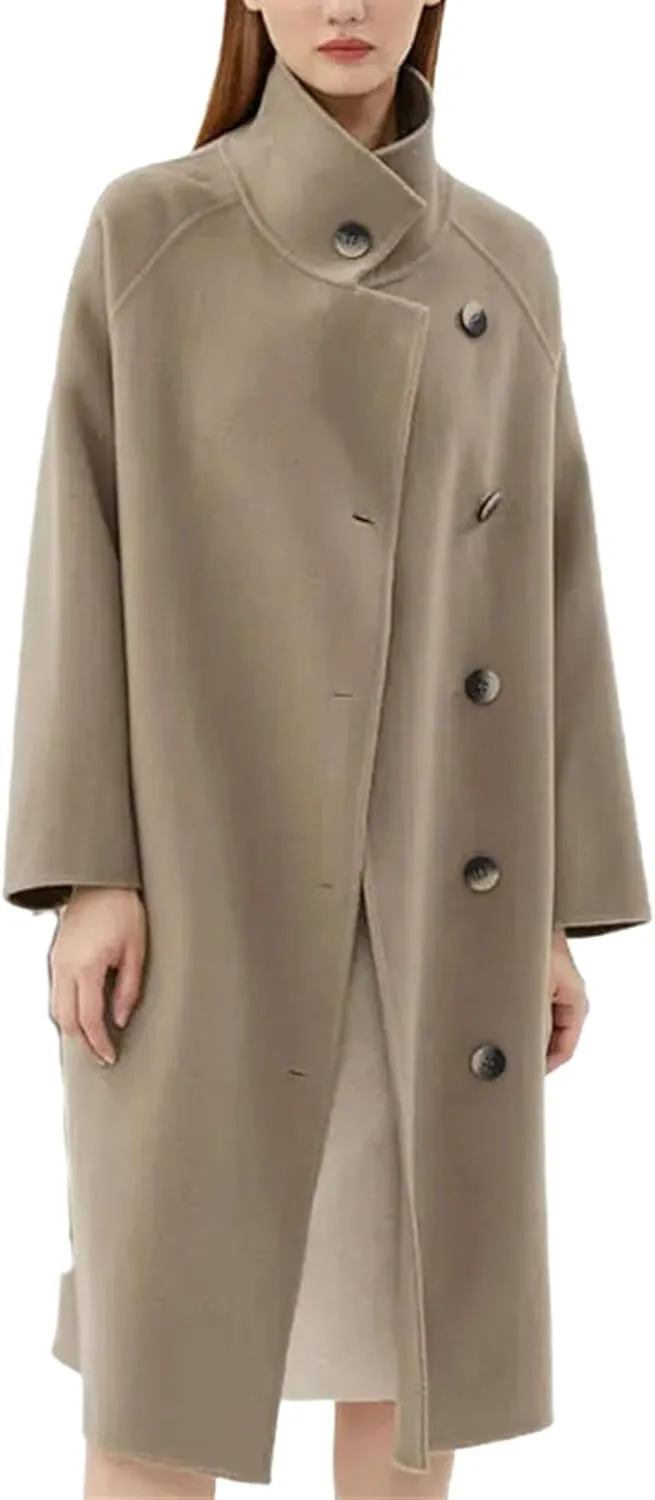 Womens Notched Lapel Collar Pea Coat Winter Wool Blend Over Coats Long Jackets trench coat