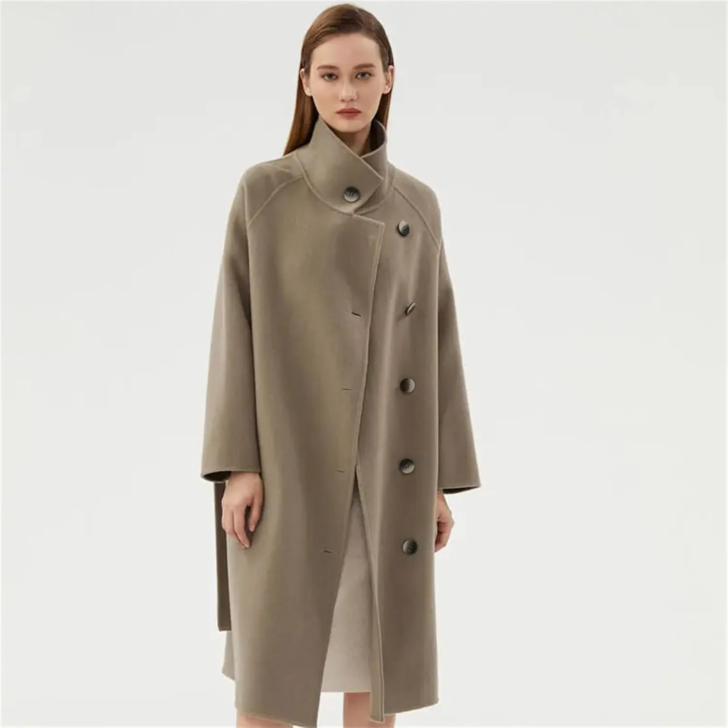 Womens Notched Lapel Collar Pea Coat Winter Wool Blend Over Coats Long Jackets trench coat
