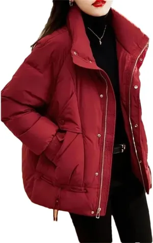 Women's Overcoat Parka Red Down Cotton-Padded Jacket Outerwear Thickened Keep Warm Coat Top