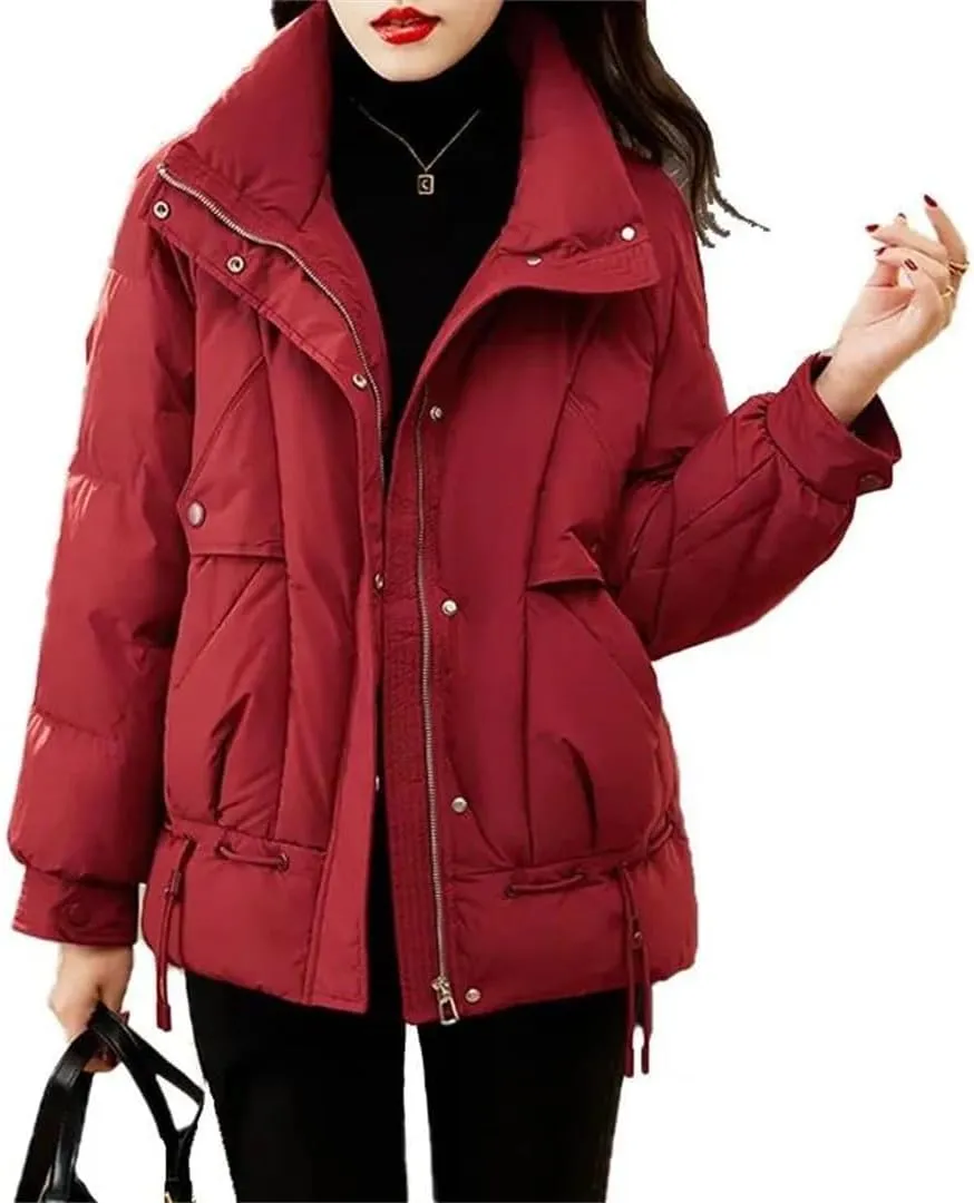 Women's Overcoat Parka Red Down Cotton-Padded Jacket Outerwear Thickened Keep Warm Coat Top