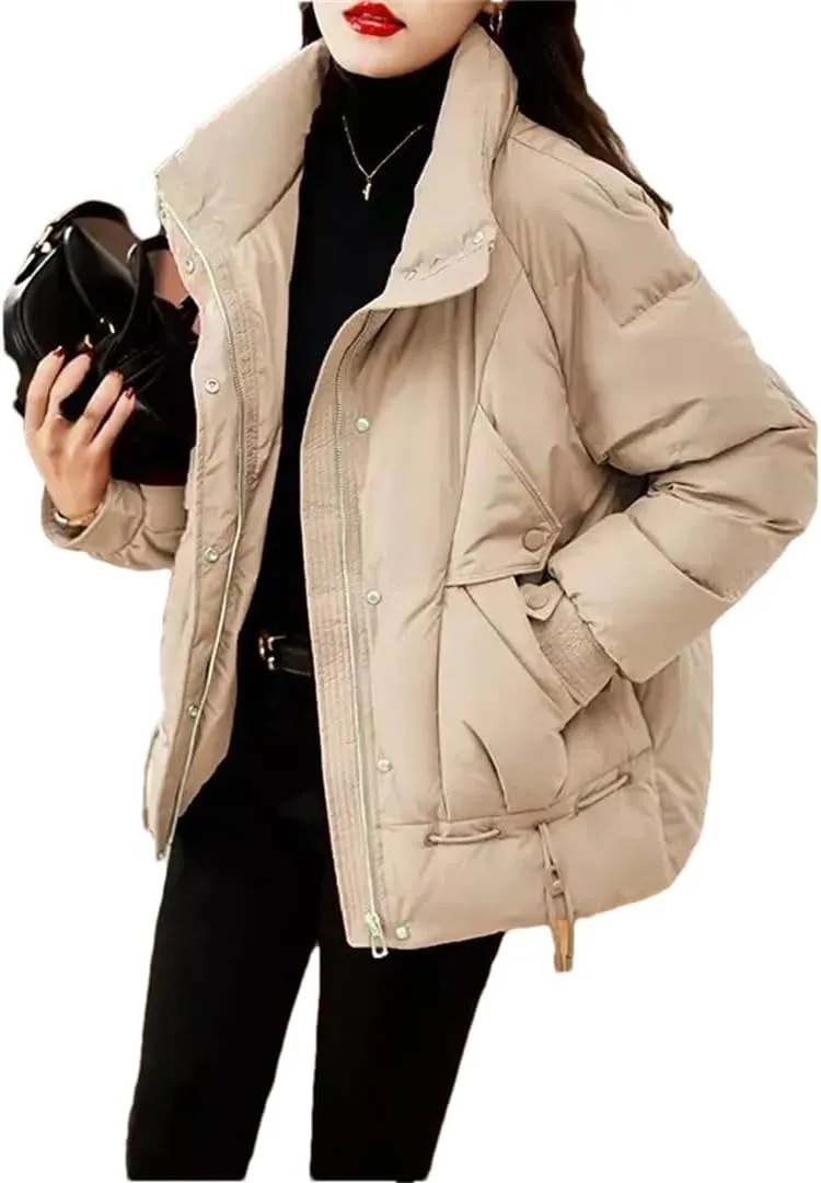 Women's Overcoat Parka Red Down Cotton-Padded Jacket Outerwear Thickened Keep Warm Coat Top