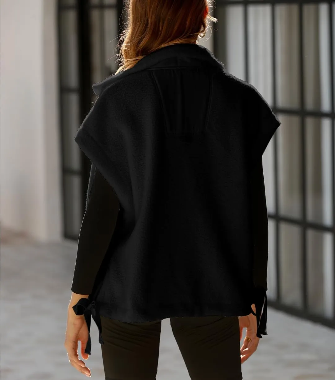 Women's Oversized Fleece Vest Casual Sleeveless Fuzzy Sherpa Jacket Winter Warm Button Down Outerwear with Pockets