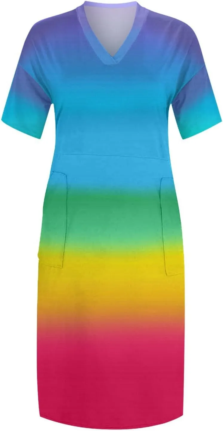 Women's Plus Size Summer Dresses 2025 Short Sleeve Knee Length Gradient Loose Tshirt Dresses Casual, L-5XL