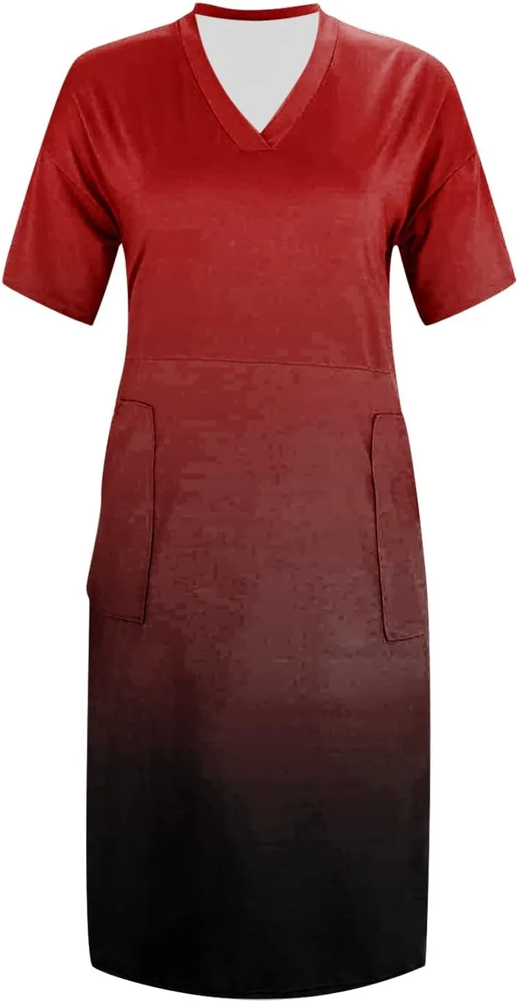 Women's Plus Size Summer Dresses 2025 Short Sleeve Knee Length Gradient Loose Tshirt Dresses Casual, L-5XL