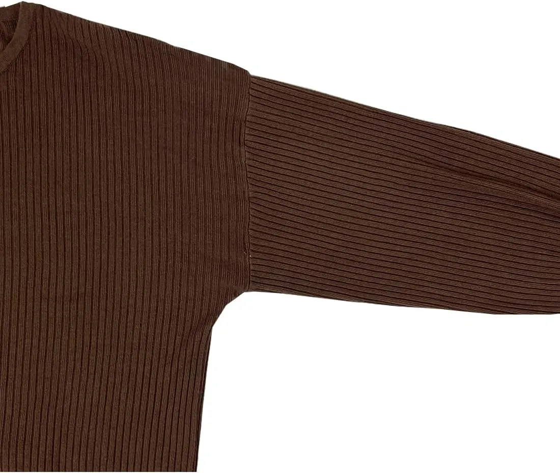 Womens Pullover Sweaters Batwing Long Sleeve Crewneck Casual Loose Knit Jumper Tops with Buttons