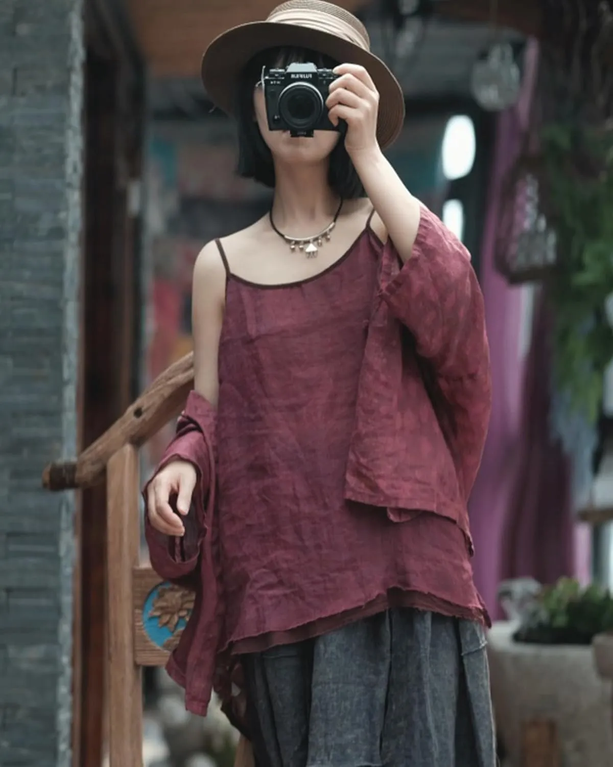 Womens Ramie Breathable Tank Tops Causal Sleeveless Floral Print Tops Summer Loose Fit Spaghetti Strap Cami Shirt