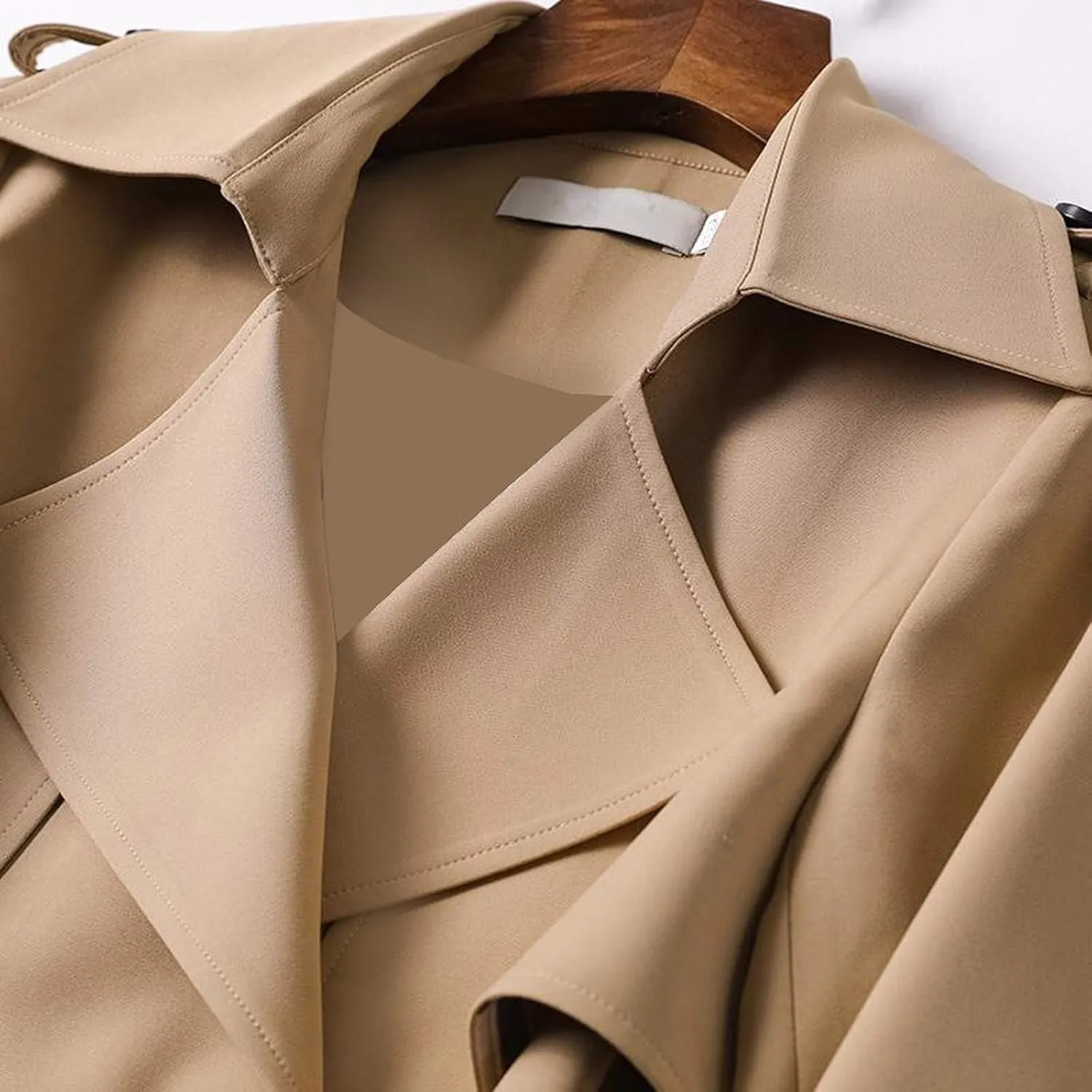 Women's Solid Windbreaker Slim Fit Trench Coat Long Jacket Outerwear with Belt Button