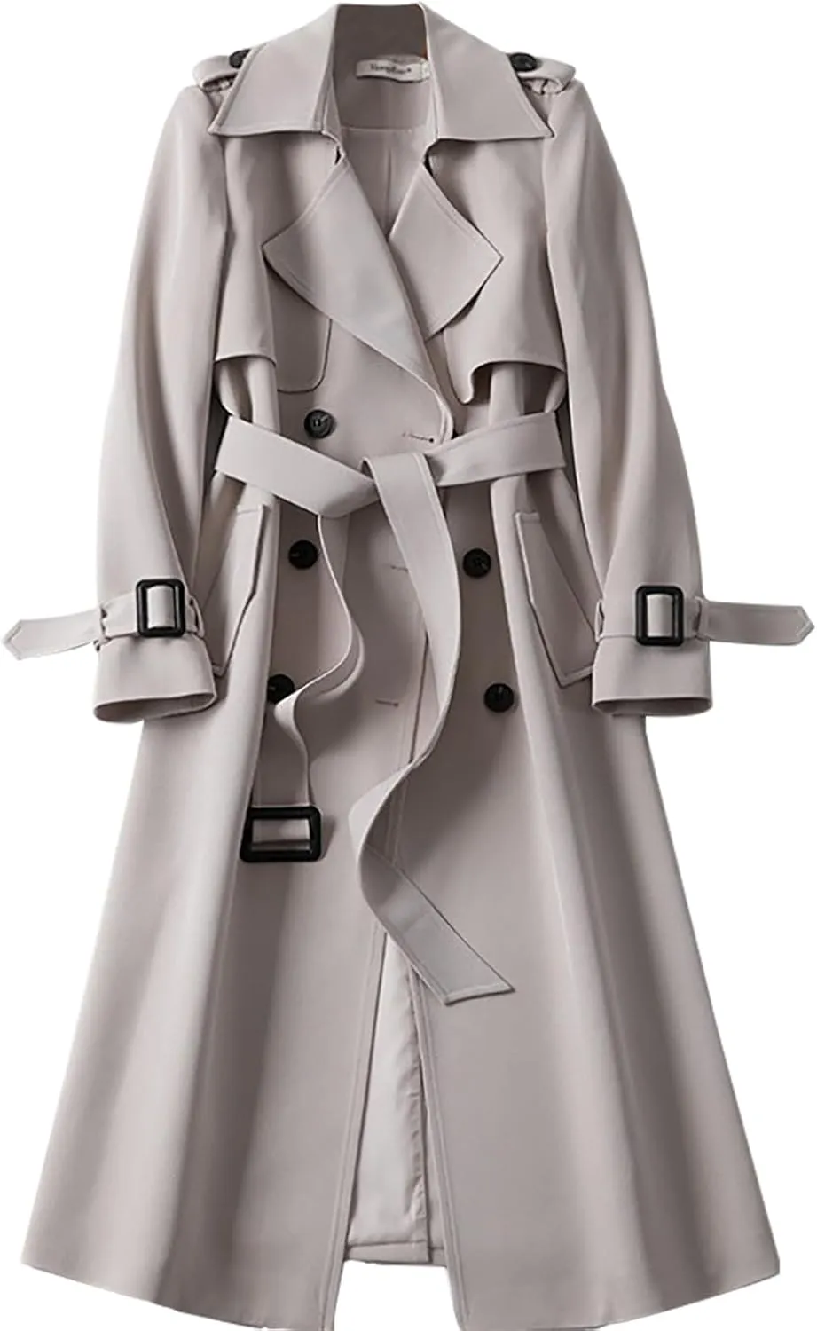 Women's Solid Windbreaker Slim Fit Trench Coat Long Jacket Outerwear with Belt Button