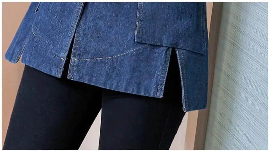 Womens Spring Autumn Fashion Denim Jacket Outerwear Long-Sleeve Plus Size Women Jean Jackets