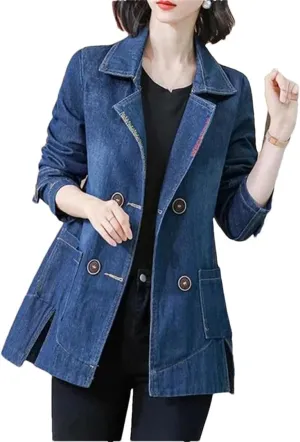 Womens Spring Autumn Fashion Denim Jacket Outerwear Long-Sleeve Plus Size Women Jean Jackets