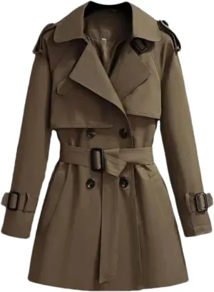 Women's Spring Trench Coat  Double-Breasted All-Match Casual Wind-Breaker Belted Loose Fit Medium Length Outerwear