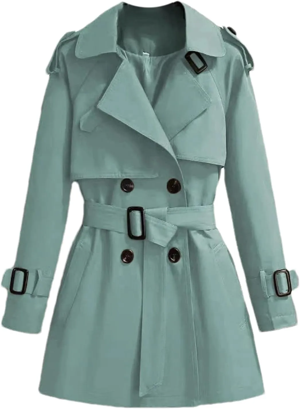 Women's Spring Trench Coat  Double-Breasted All-Match Casual Wind-Breaker Belted Loose Fit Medium Length Outerwear