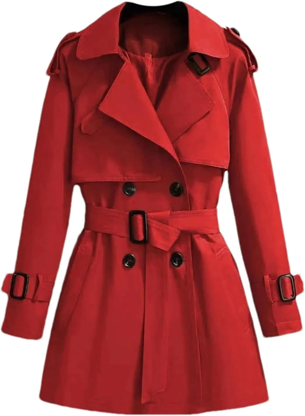 Women's Spring Trench Coat  Double-Breasted All-Match Casual Wind-Breaker Belted Loose Fit Medium Length Outerwear