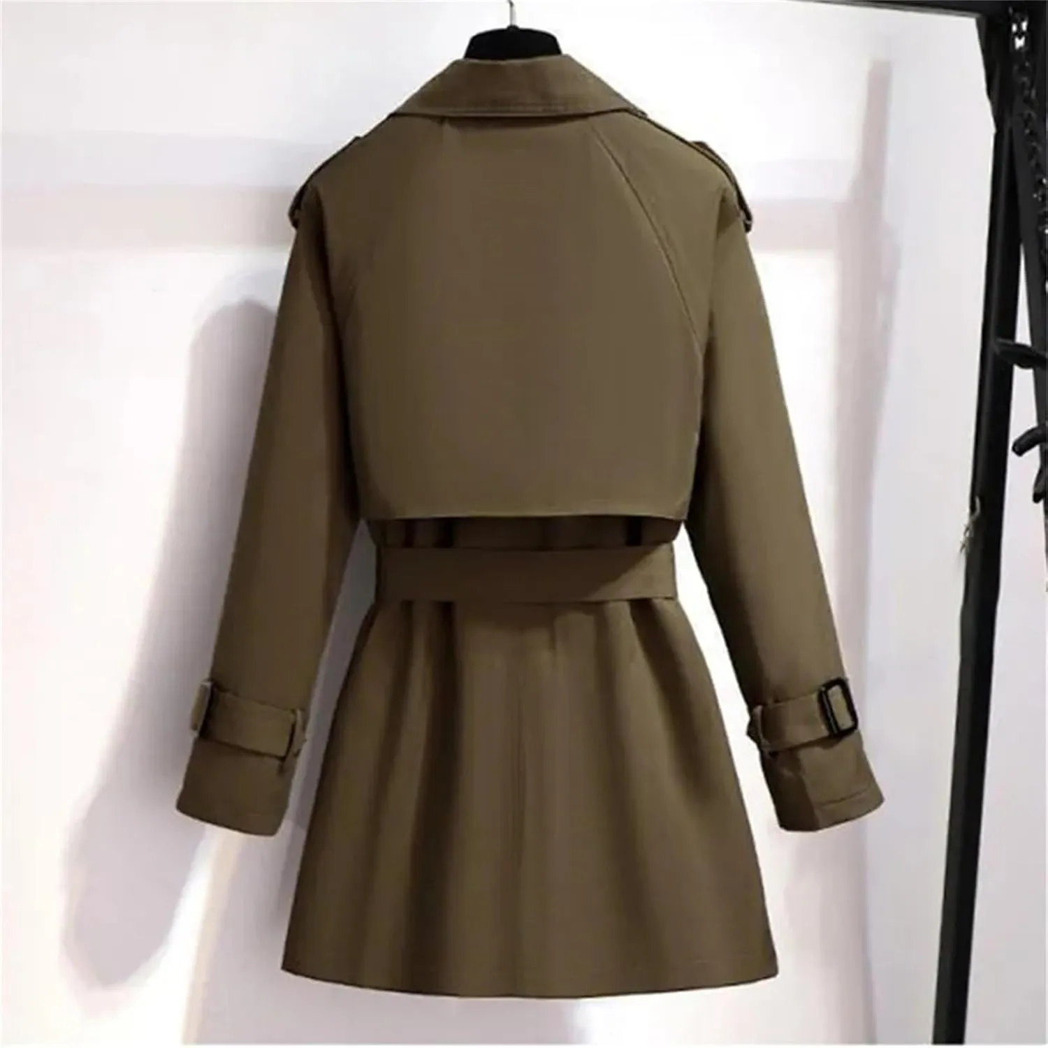 Women's Spring Trench Coat  Double-Breasted All-Match Casual Wind-Breaker Belted Loose Fit Medium Length Outerwear