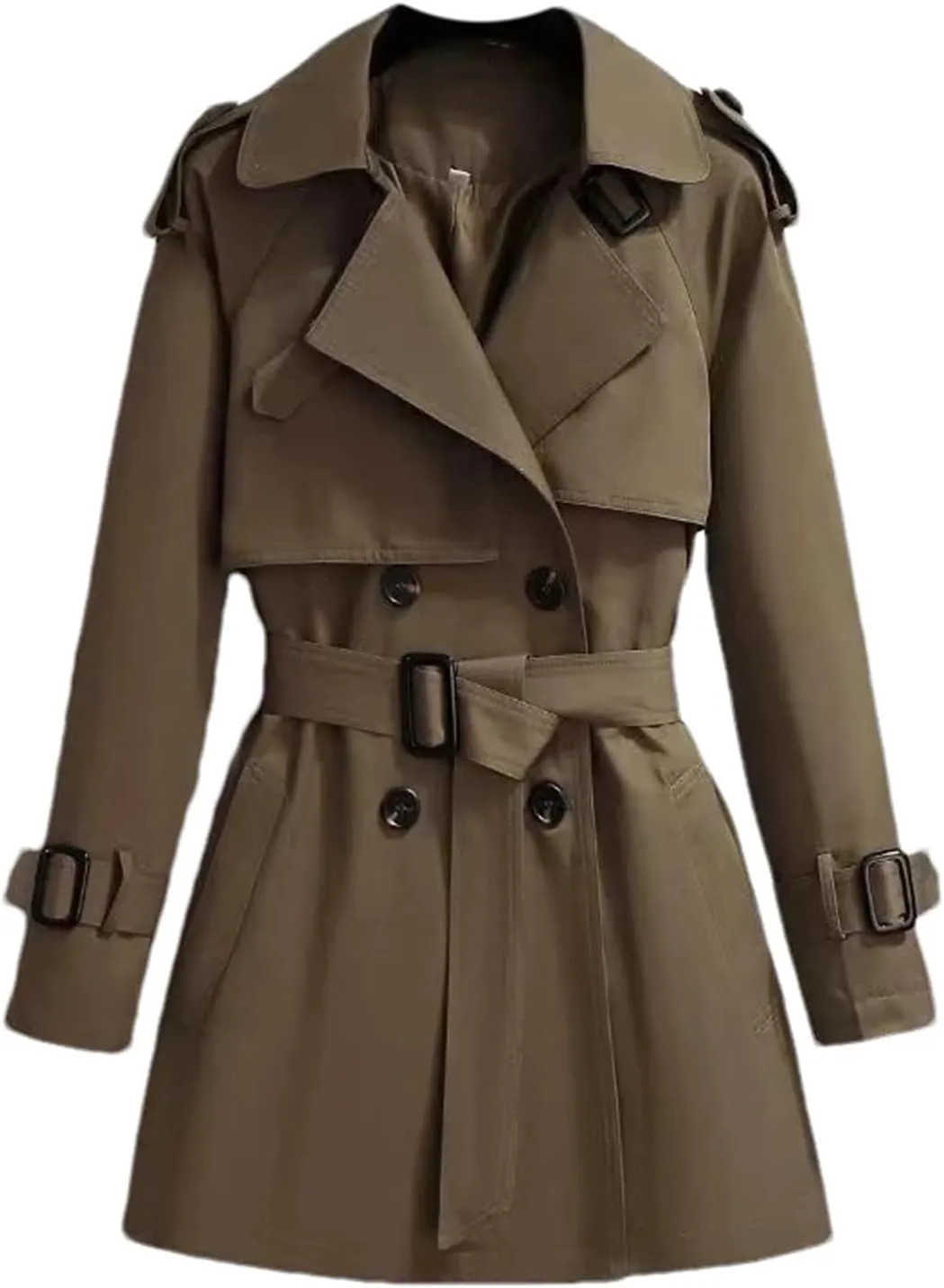 Women's Spring Trench Coat  Double-Breasted All-Match Casual Wind-Breaker Belted Loose Fit Medium Length Outerwear