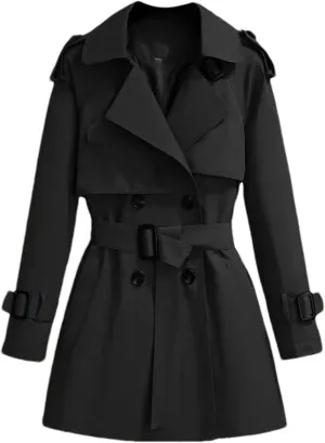 Women's Spring Trench Coat  Double-Breasted All-Match Casual Wind-Breaker Belted Loose Fit Medium Length Outerwear