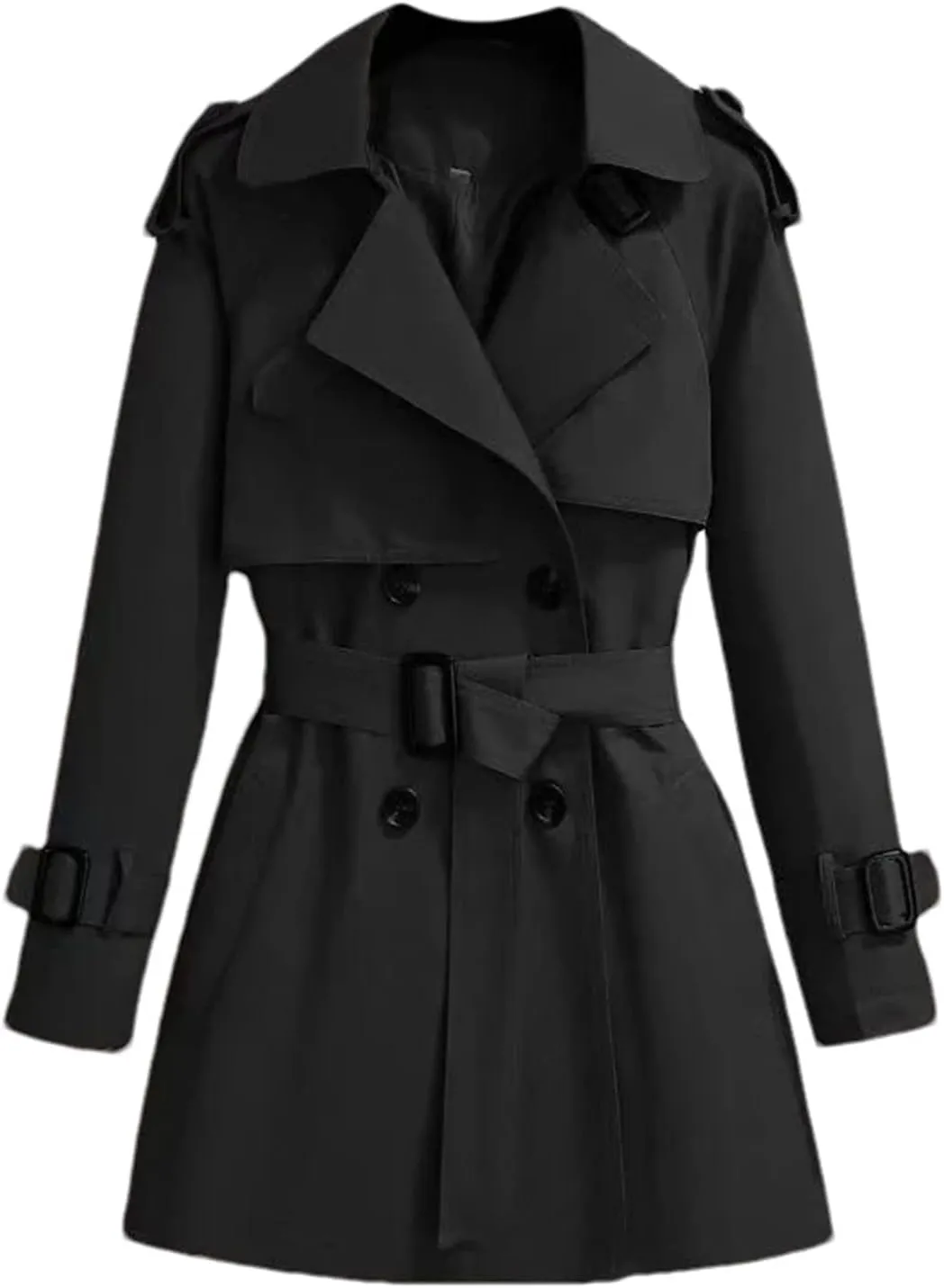 Women's Spring Trench Coat  Double-Breasted All-Match Casual Wind-Breaker Belted Loose Fit Medium Length Outerwear