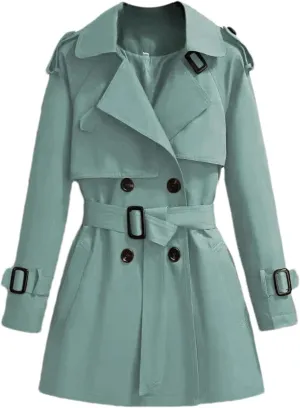 Women's Spring Trench Coat  Double-Breasted All-Match Casual Wind-Breaker Belted Loose Fit Medium Length Outerwear