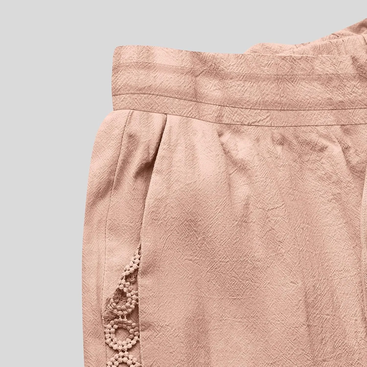 Womens Summer Linen Pants Beach Vacation Clothing Wide Leg High Waisted Drawstring Lace Cutout Linen Pants Trousers