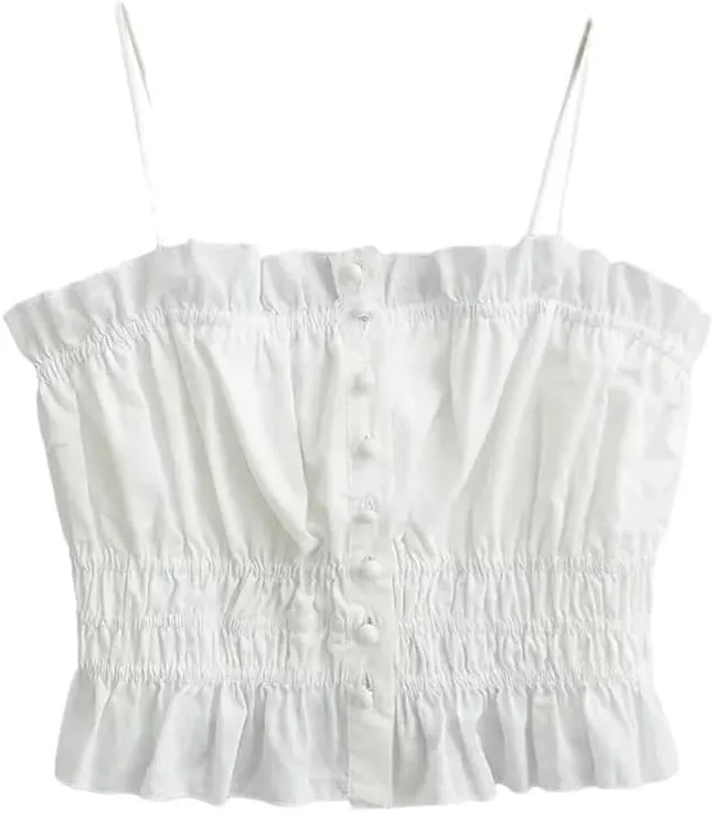 Women's Summer Sleeveless Blouse Sweetheart Casual Top With Decorative Trim Breathable Loose Fit Camisole