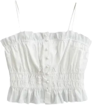 Women's Summer Sleeveless Blouse Sweetheart Casual Top With Decorative Trim Breathable Loose Fit Camisole