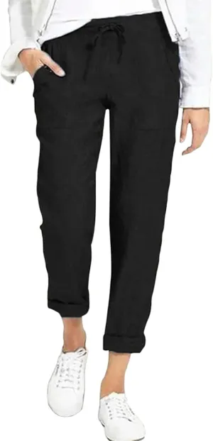 Women's Trousers Solid High Waist Pocket Loose Casual Trousers Flared Lace Pants Women Plus Size Pants Casual