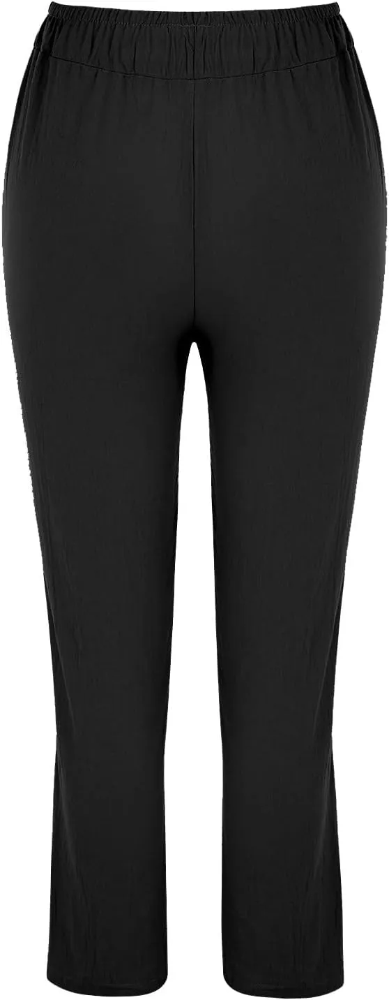 Women's Trousers Solid High Waist Pocket Loose Casual Trousers Flared Lace Pants Women Plus Size Pants Casual