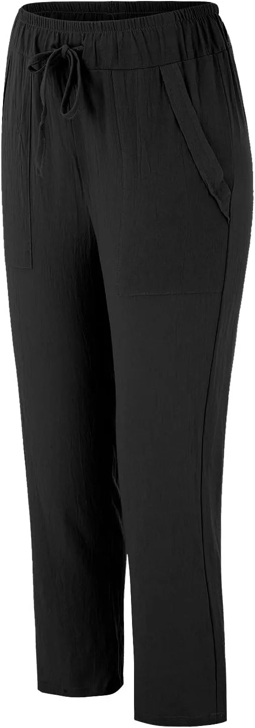 Women's Trousers Solid High Waist Pocket Loose Casual Trousers Flared Lace Pants Women Plus Size Pants Casual