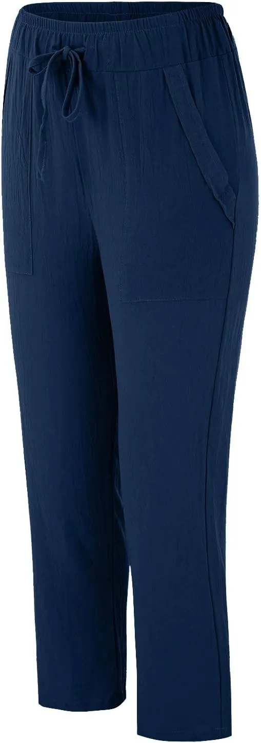 Women's Trousers Solid High Waist Pocket Loose Casual Trousers Flared Lace Pants Women Plus Size Pants Casual