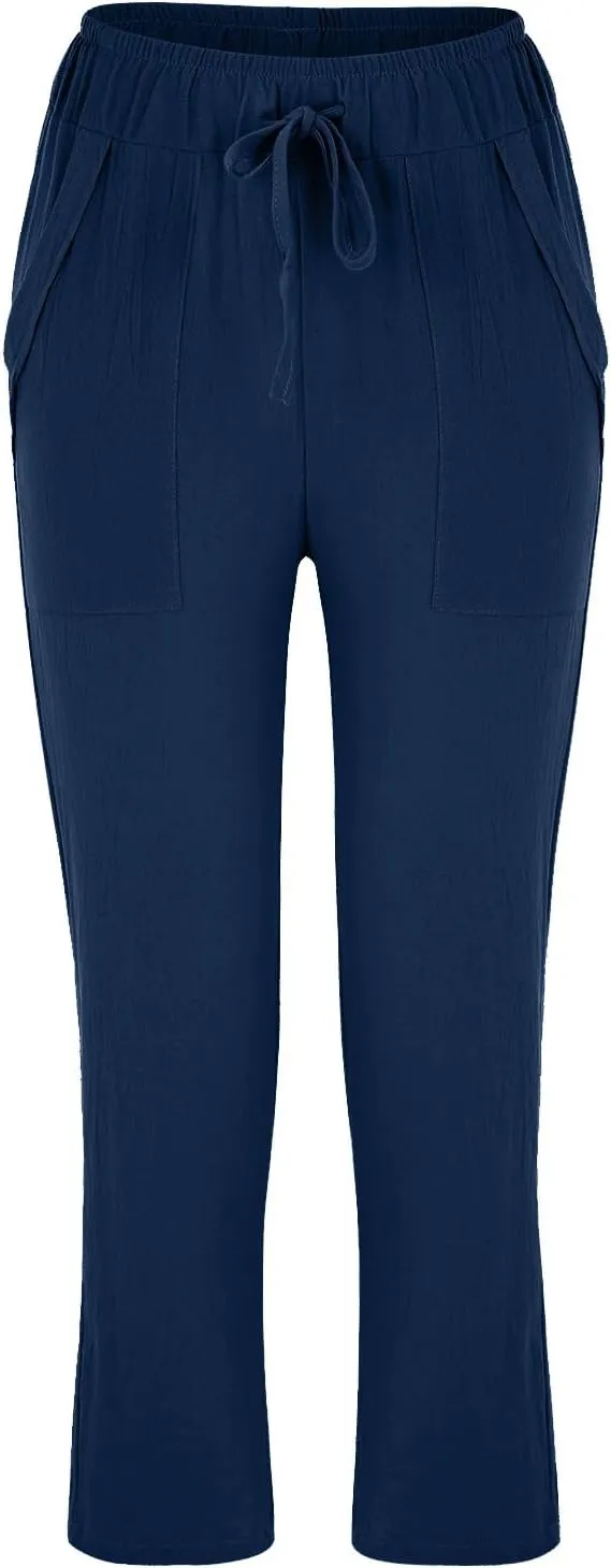 Women's Trousers Solid High Waist Pocket Loose Casual Trousers Flared Lace Pants Women Plus Size Pants Casual