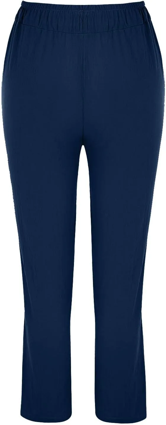 Women's Trousers Solid High Waist Pocket Loose Casual Trousers Flared Lace Pants Women Plus Size Pants Casual