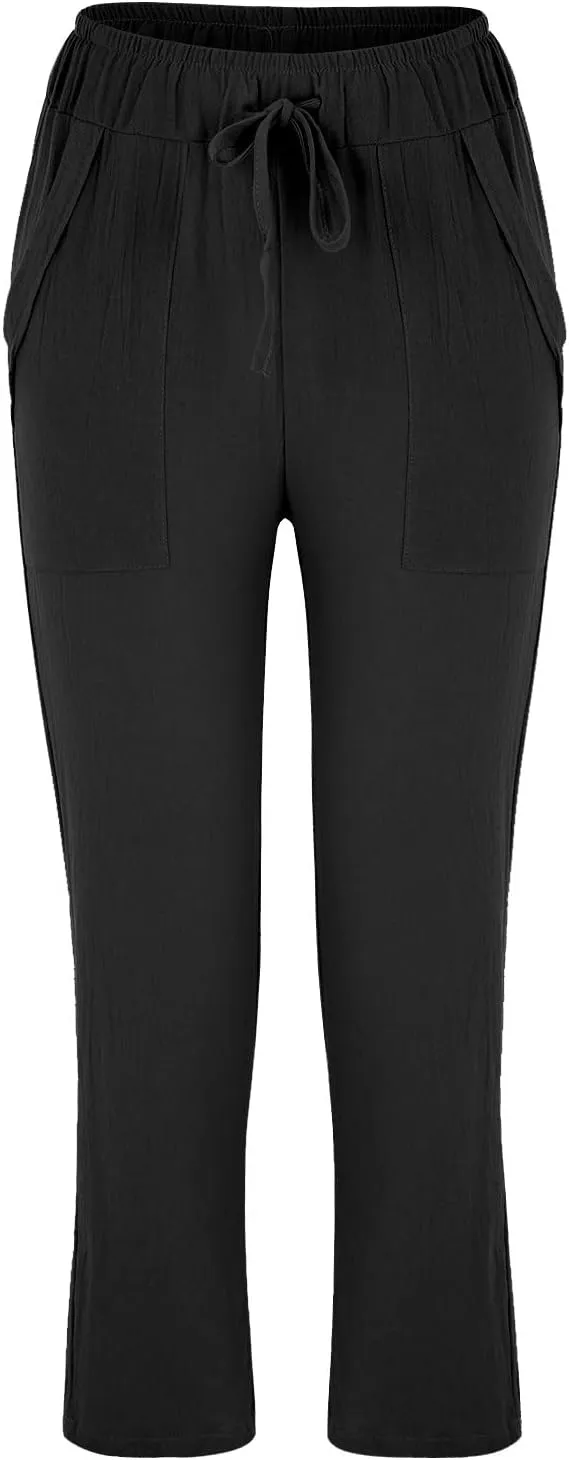 Women's Trousers Solid High Waist Pocket Loose Casual Trousers Flared Lace Pants Women Plus Size Pants Casual