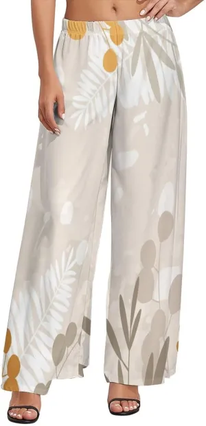 Womens Wide Leg Pants Autumn Maple Leaves Dressy High Waist Trousers Casual Loose Flowy Palazzo Pants