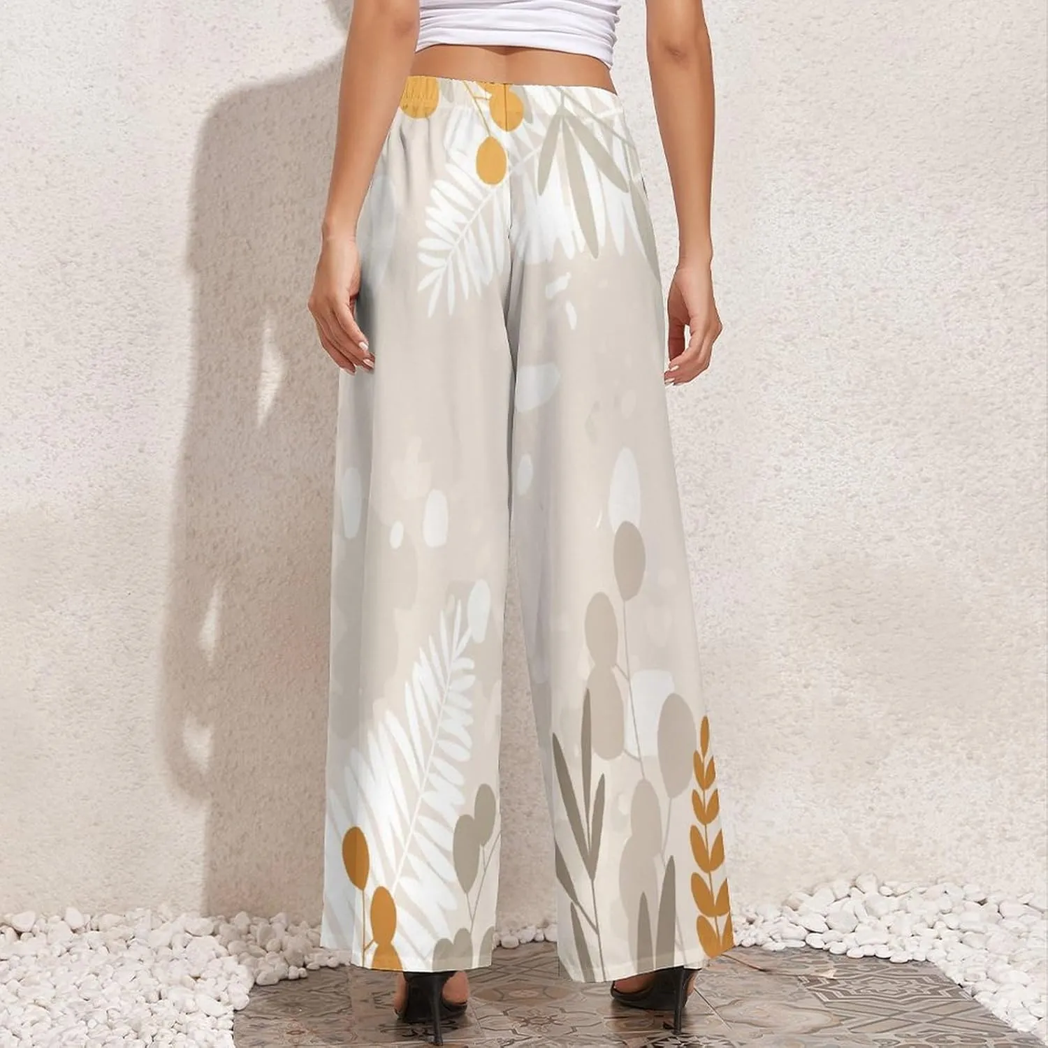 Womens Wide Leg Pants Autumn Maple Leaves Dressy High Waist Trousers Casual Loose Flowy Palazzo Pants