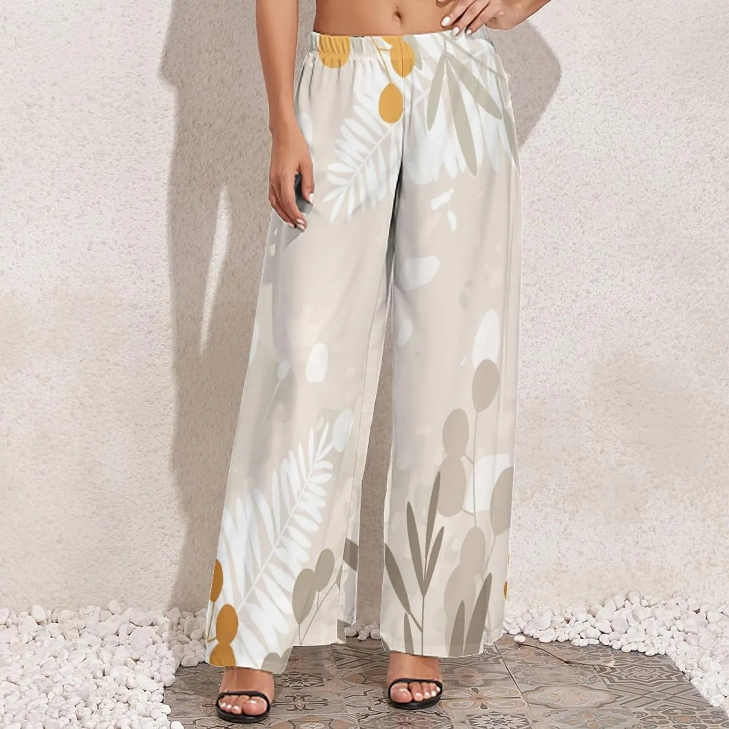 Womens Wide Leg Pants Autumn Maple Leaves Dressy High Waist Trousers Casual Loose Flowy Palazzo Pants