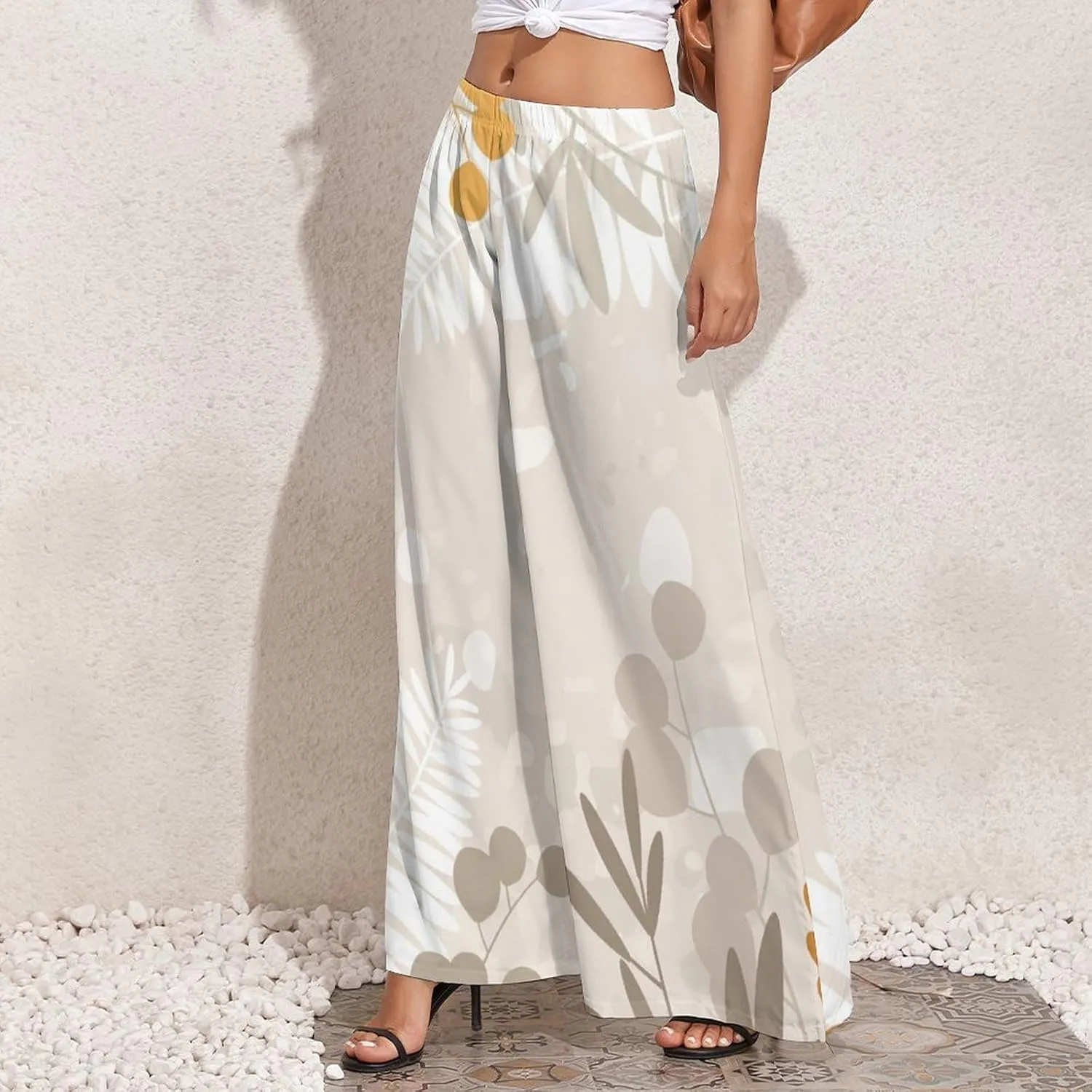 Womens Wide Leg Pants Autumn Maple Leaves Dressy High Waist Trousers Casual Loose Flowy Palazzo Pants