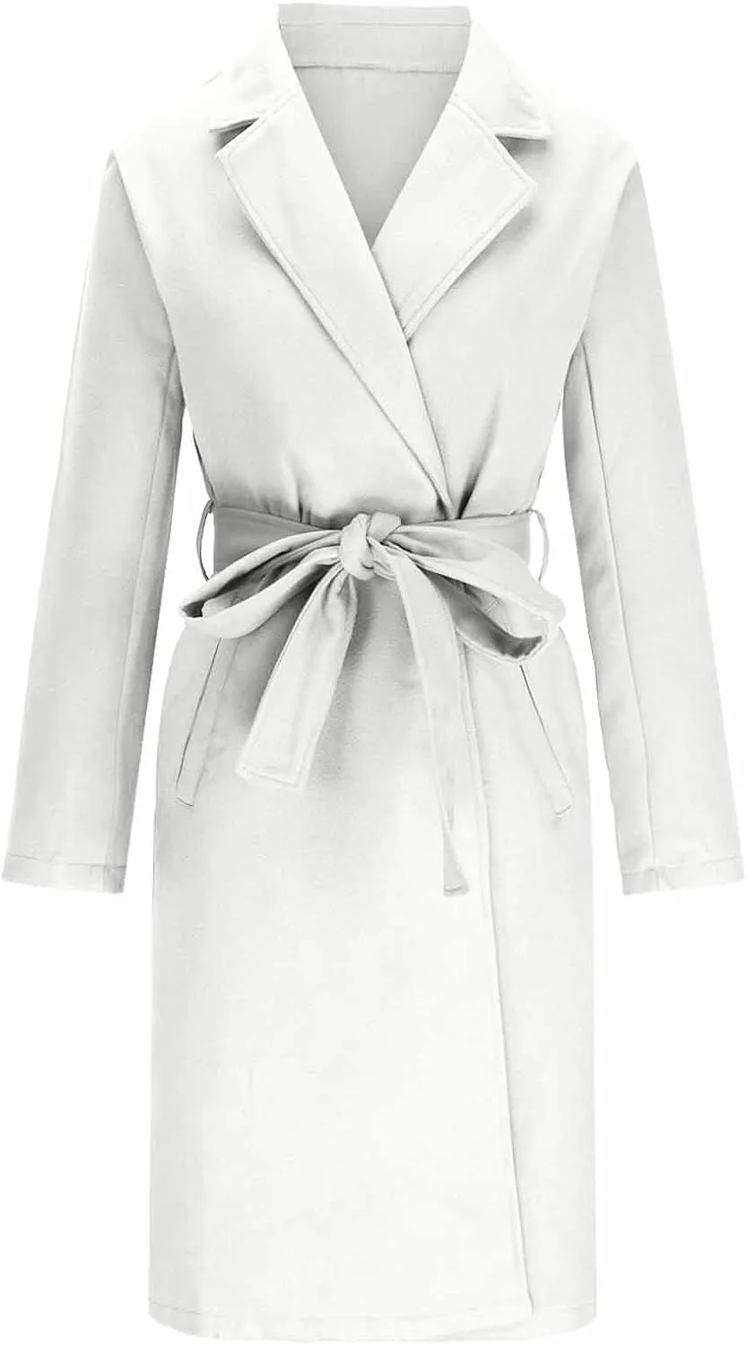 Womens Winter Trench Coat Casual Notch Collarde Long Length Pea Coats Elegant Belted Loose Windbreaker Overcoats