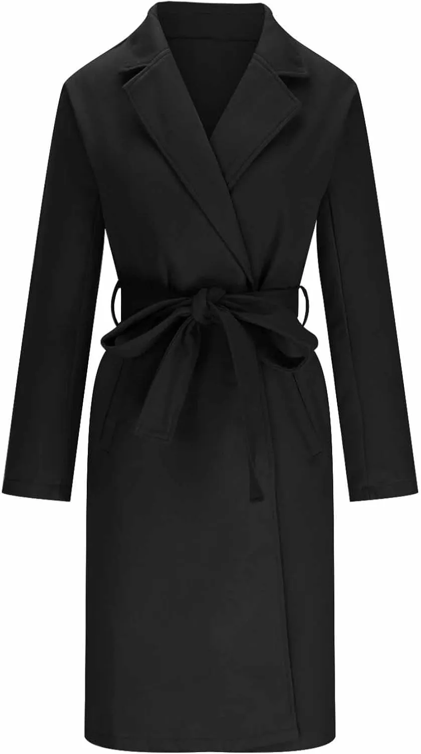 Womens Winter Trench Coat Casual Notch Collarde Long Length Pea Coats Elegant Belted Loose Windbreaker Overcoats