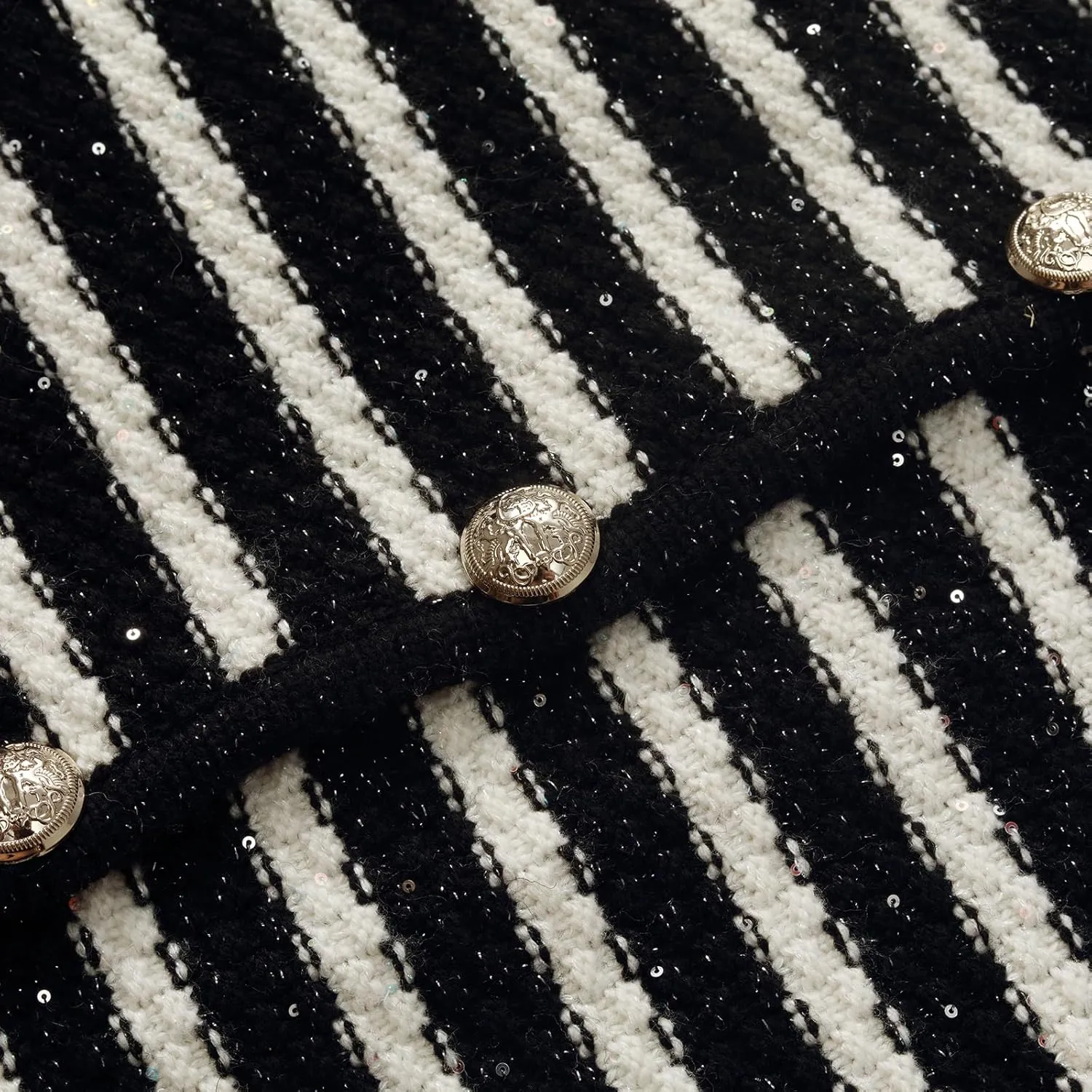 Women's Wool Casual Dressy Striped Cardigan Sweaters Crew Neck Button Up Cropped Blazer with Pockets